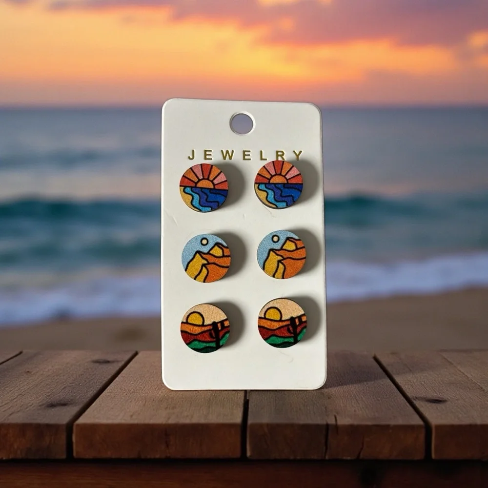 Women’s Colorful Beach Scene Earrings Set